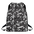 Black And White Tropical Palm Leaf Print Drawstring Backpack