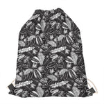 Black And White Tropical Palm Leaf Print Drawstring Bag