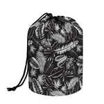 Black And White Tropical Palm Leaf Print Drawstring Makeup Bag