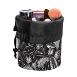 Black And White Tropical Palm Leaf Print Drawstring Makeup Bag