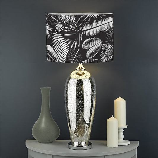 Black And White Tropical Palm Leaf Print Drum Lamp Shade