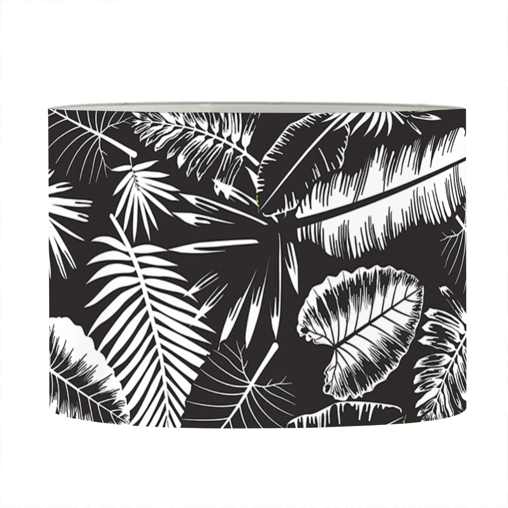 Black And White Tropical Palm Leaf Print Drum Lamp Shade