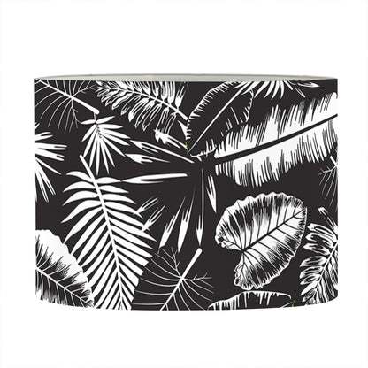 Black And White Tropical Palm Leaf Print Drum Lamp Shade