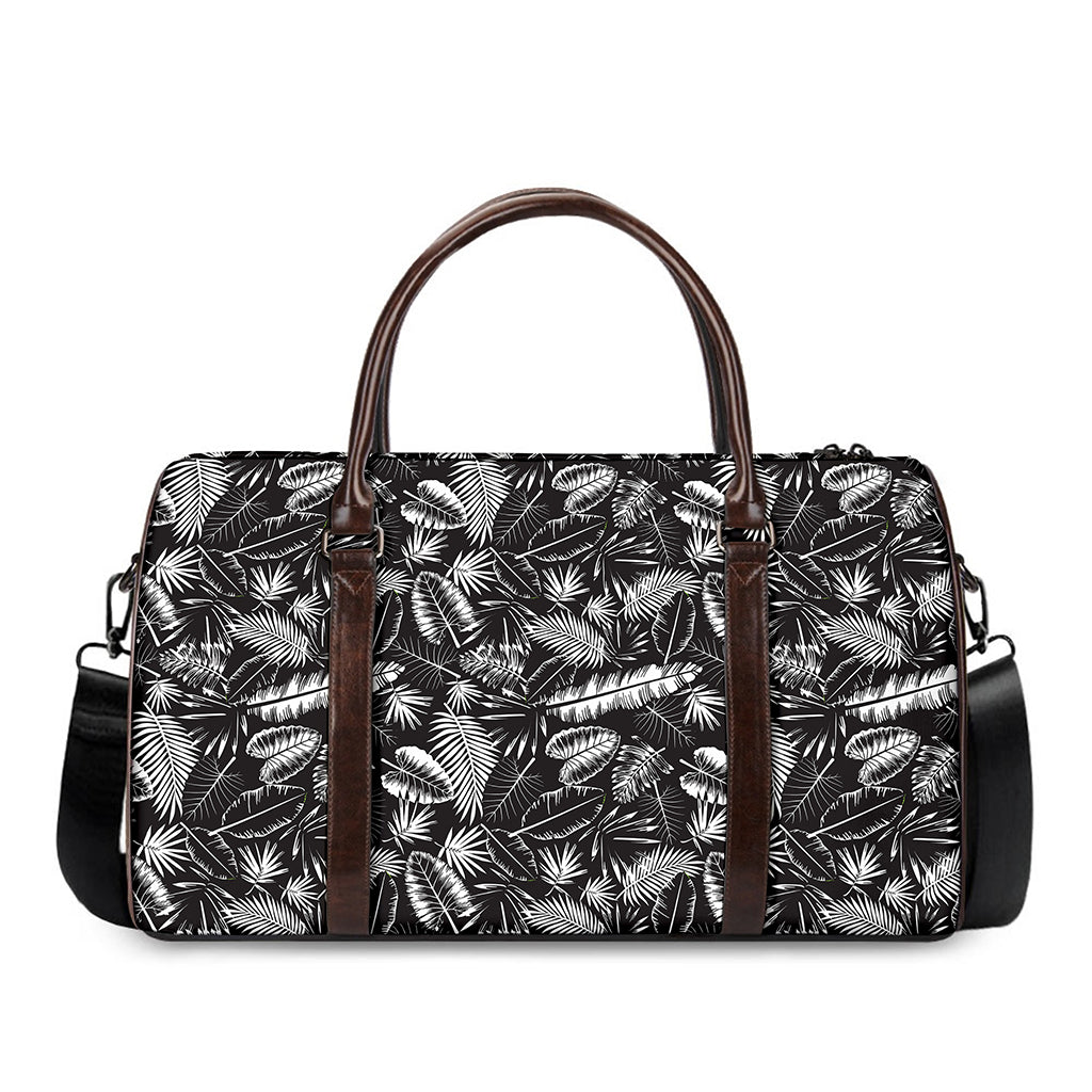 Black And White Tropical Palm Leaf Print Duffle Bag