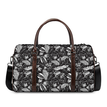 Black And White Tropical Palm Leaf Print Duffle Bag