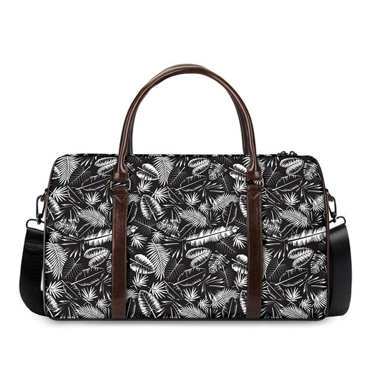 Black And White Tropical Palm Leaf Print Duffle Bag