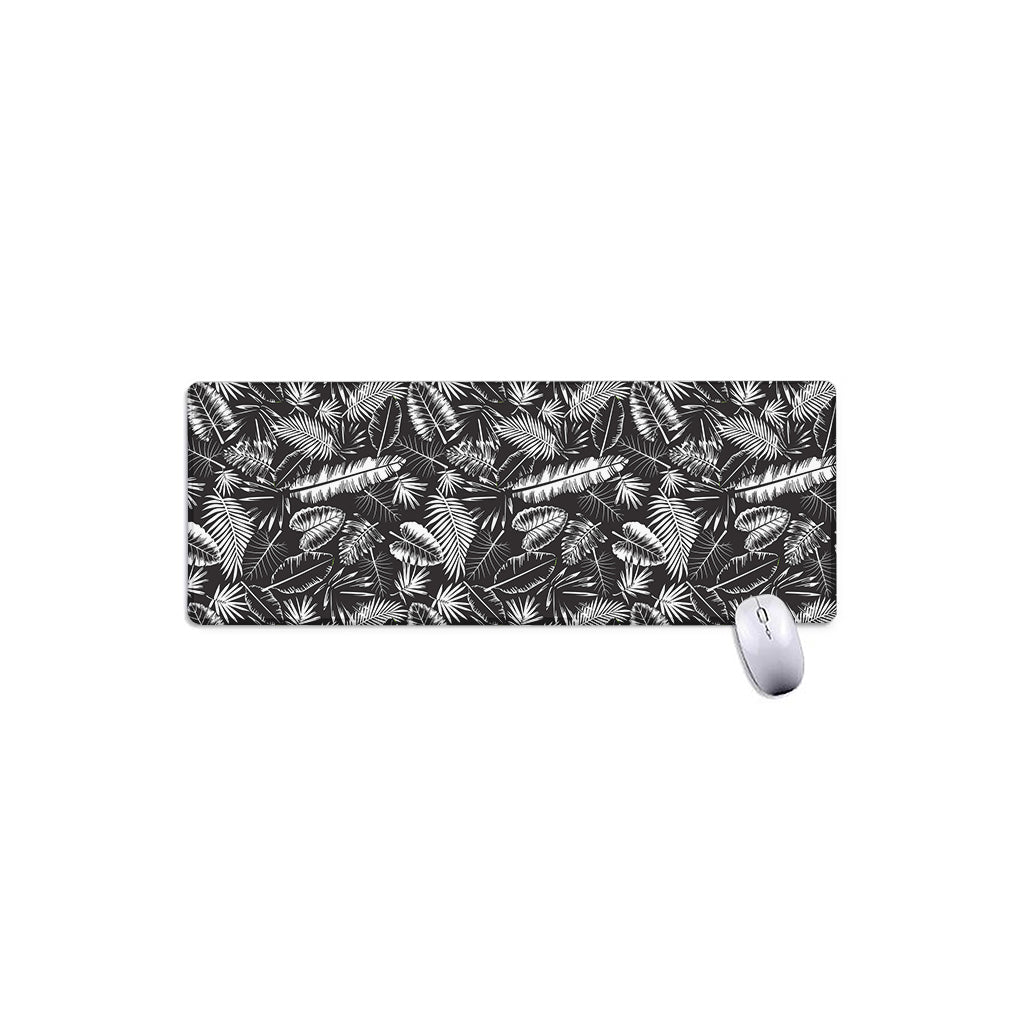 Black And White Tropical Palm Leaf Print Extended Mouse Pad