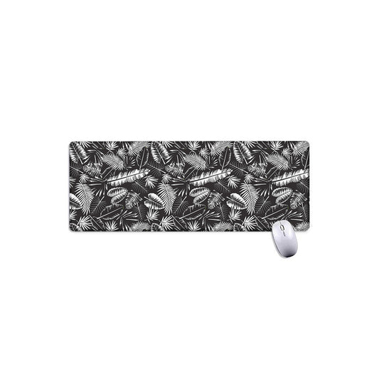 Black And White Tropical Palm Leaf Print Extended Mouse Pad
