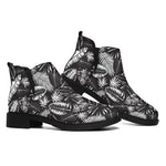Black And White Tropical Palm Leaf Print Flat Ankle Boots