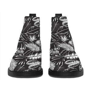 Black And White Tropical Palm Leaf Print Flat Ankle Boots