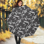 Black And White Tropical Palm Leaf Print Foldable Umbrella