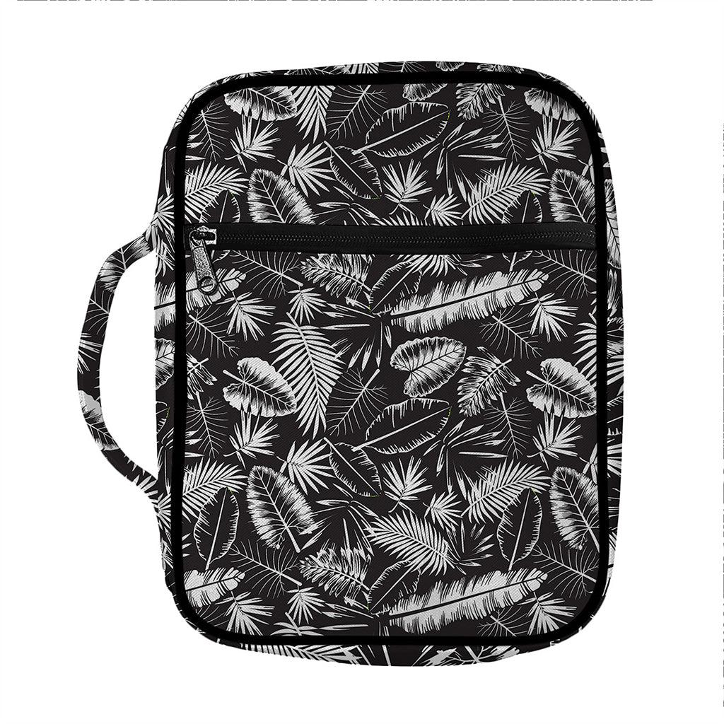 Black And White Tropical Palm Leaf Print Front Pocket Bible Bag