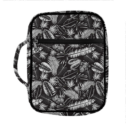 Black And White Tropical Palm Leaf Print Front Pocket Bible Bag