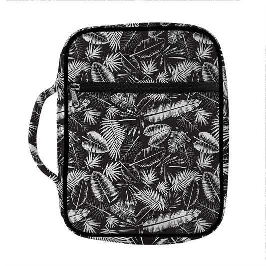 Black And White Tropical Palm Leaf Print Front Pocket Bible Bag