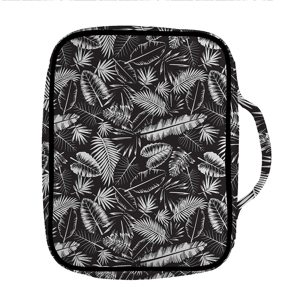 Black And White Tropical Palm Leaf Print Front Pocket Bible Bag
