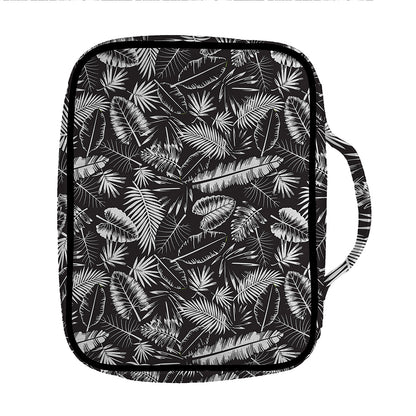 Black And White Tropical Palm Leaf Print Front Pocket Bible Bag