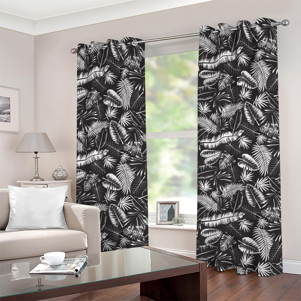 Black And White Tropical Palm Leaf Print Grommet Curtains