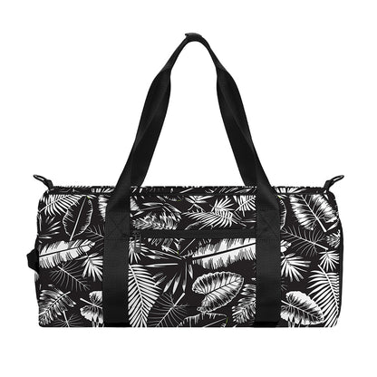 Black And White Tropical Palm Leaf Print Gym Bag