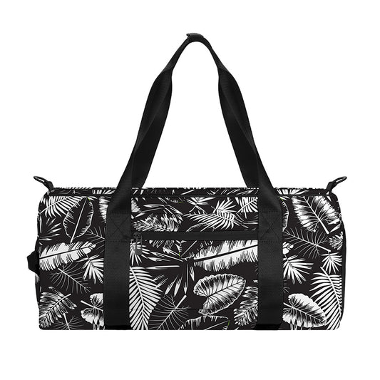 Black And White Tropical Palm Leaf Print Gym Bag