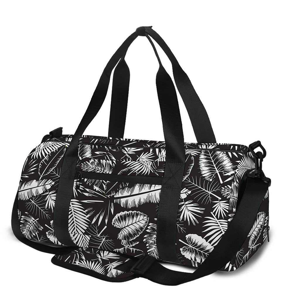Black And White Tropical Palm Leaf Print Gym Bag