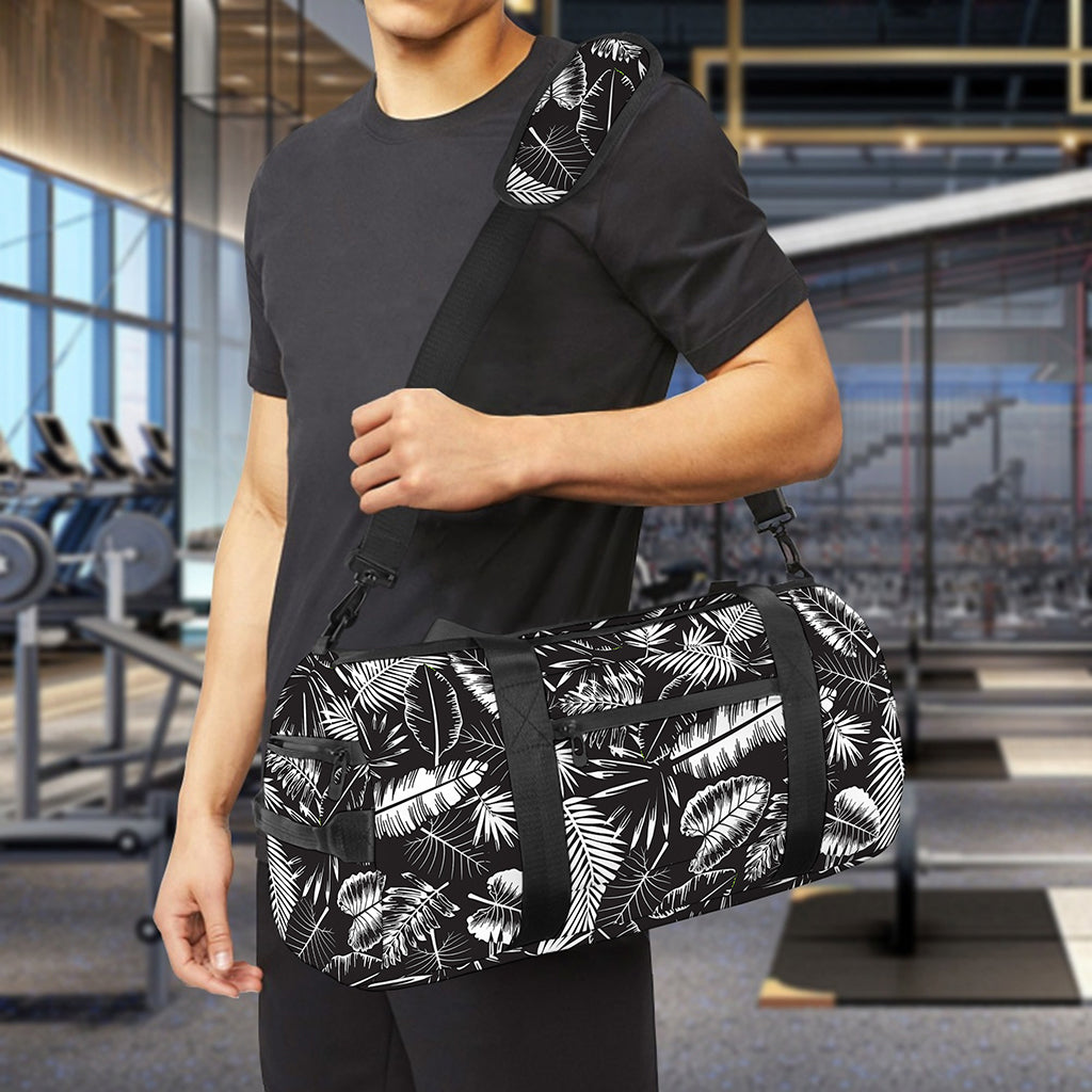 Black And White Tropical Palm Leaf Print Gym Bag
