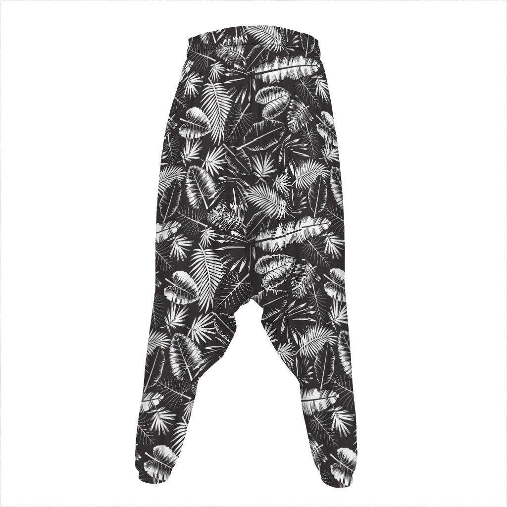 Black And White Tropical Palm Leaf Print Hammer Pants