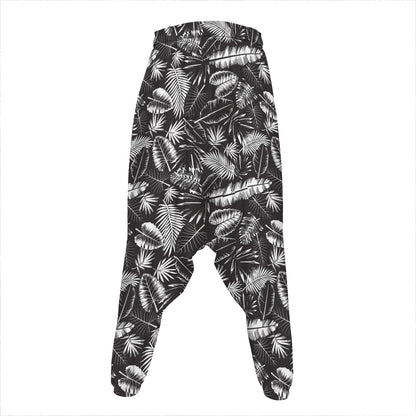 Black And White Tropical Palm Leaf Print Hammer Pants