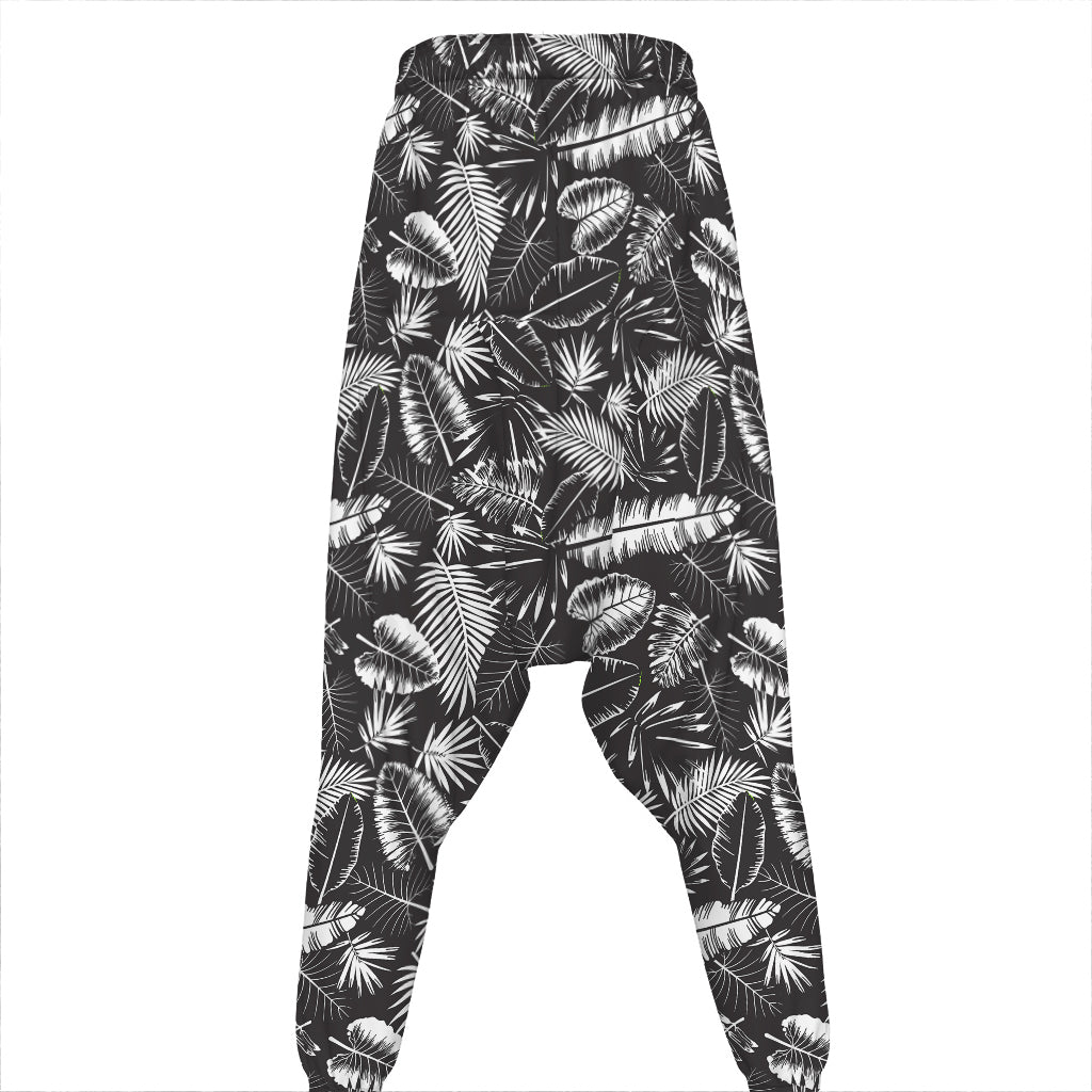 Black And White Tropical Palm Leaf Print Hammer Pants