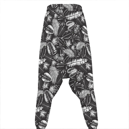 Black And White Tropical Palm Leaf Print Hammer Pants