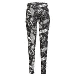 Black And White Tropical Palm Leaf Print High-Waisted Pocket Leggings