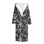 Black And White Tropical Palm Leaf Print Hooded Bathrobe