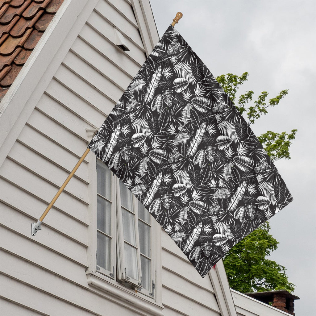 Black And White Tropical Palm Leaf Print House Flag