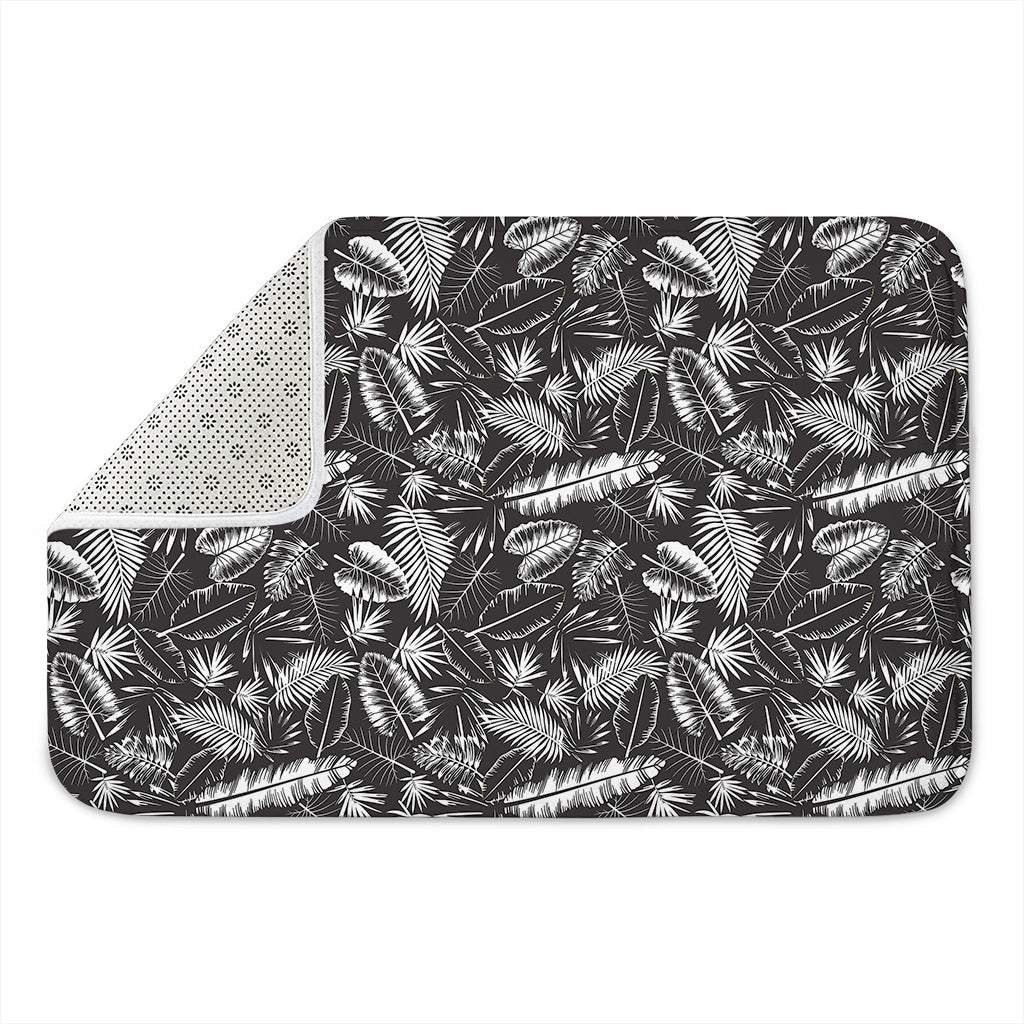 Black And White Tropical Palm Leaf Print Indoor Door Mat