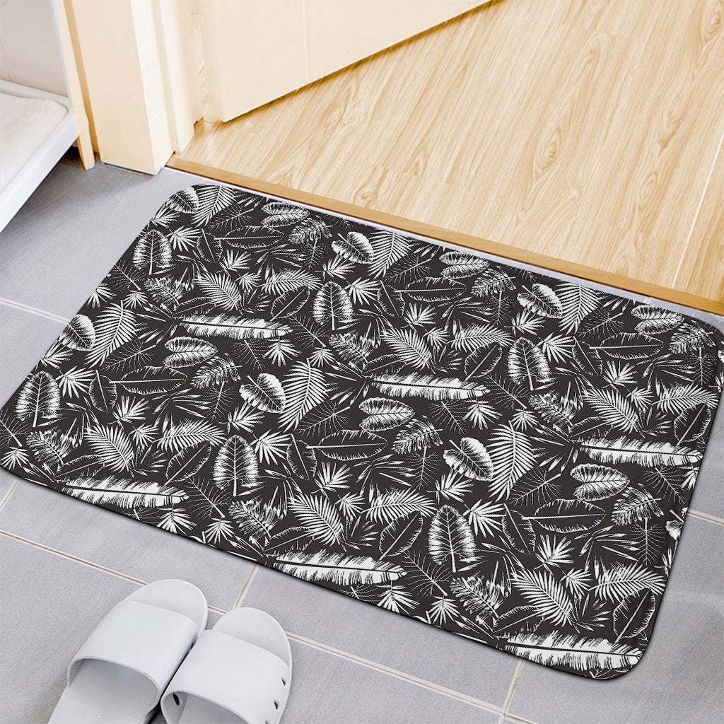 Black And White Tropical Palm Leaf Print Indoor Door Mat