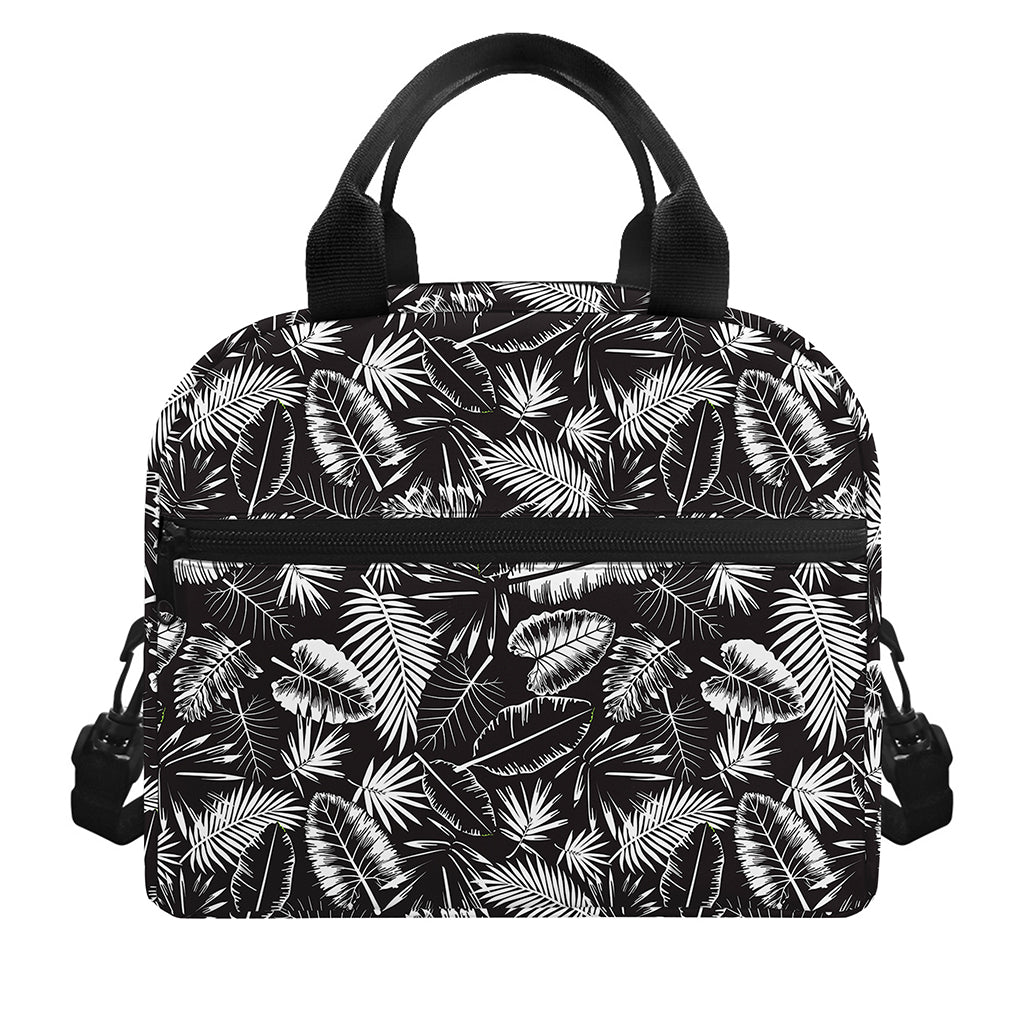 Black And White Tropical Palm Leaf Print Insulated Lunch Bag