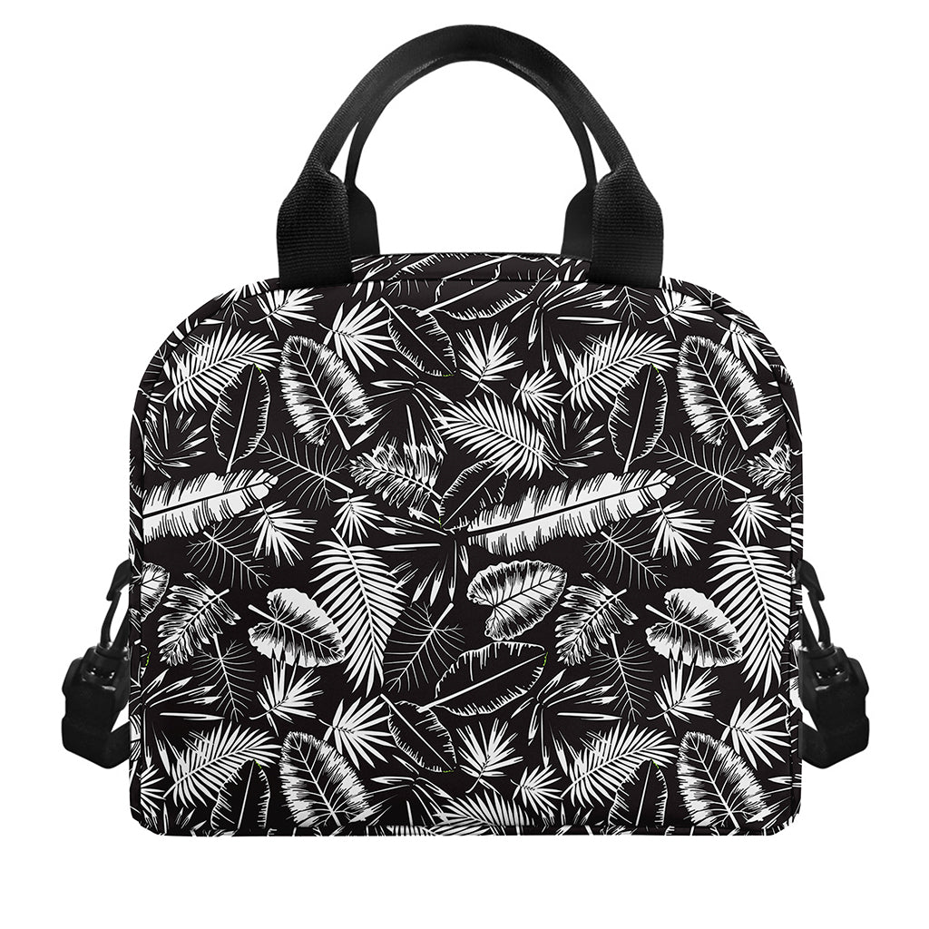 Black And White Tropical Palm Leaf Print Insulated Lunch Bag