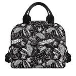 Black And White Tropical Palm Leaf Print Insulated Lunch Bag