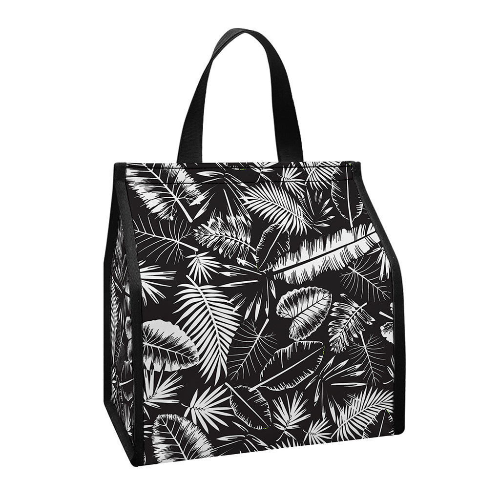 Black And White Tropical Palm Leaf Print Insulated Lunch Tote