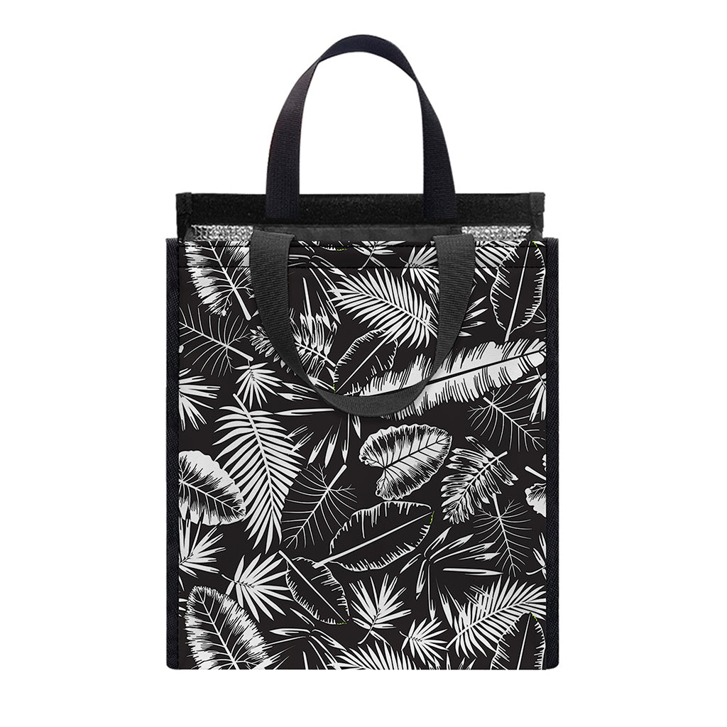 Black And White Tropical Palm Leaf Print Insulated Lunch Tote