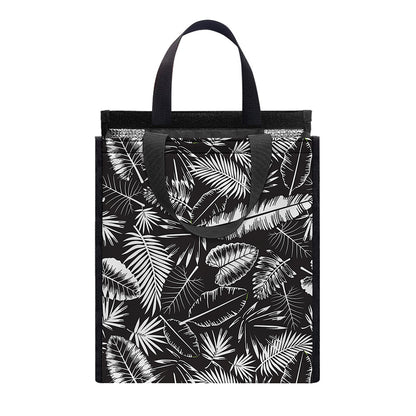 Black And White Tropical Palm Leaf Print Insulated Lunch Tote