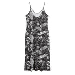 Black And White Tropical Palm Leaf Print Jersey Midi Cami Dress