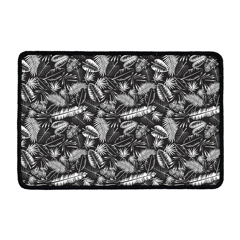 Black And White Tropical Palm Leaf Print Kitchen Mat