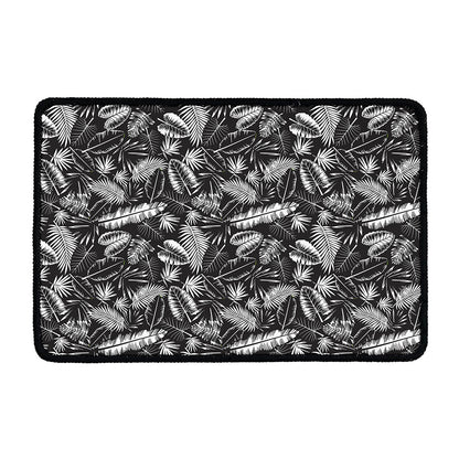 Black And White Tropical Palm Leaf Print Kitchen Mat