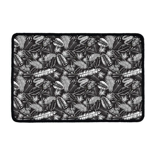 Black And White Tropical Palm Leaf Print Kitchen Mat