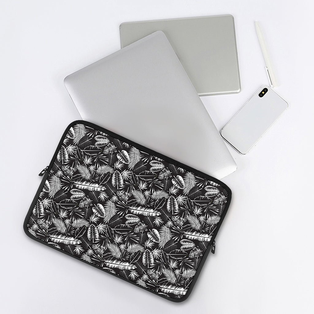 Black And White Tropical Palm Leaf Print Laptop Sleeve