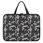 Black And White Tropical Palm Leaf Print Laptop Sleeve With Handle