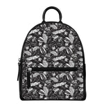 Black And White Tropical Palm Leaf Print Leather Backpack