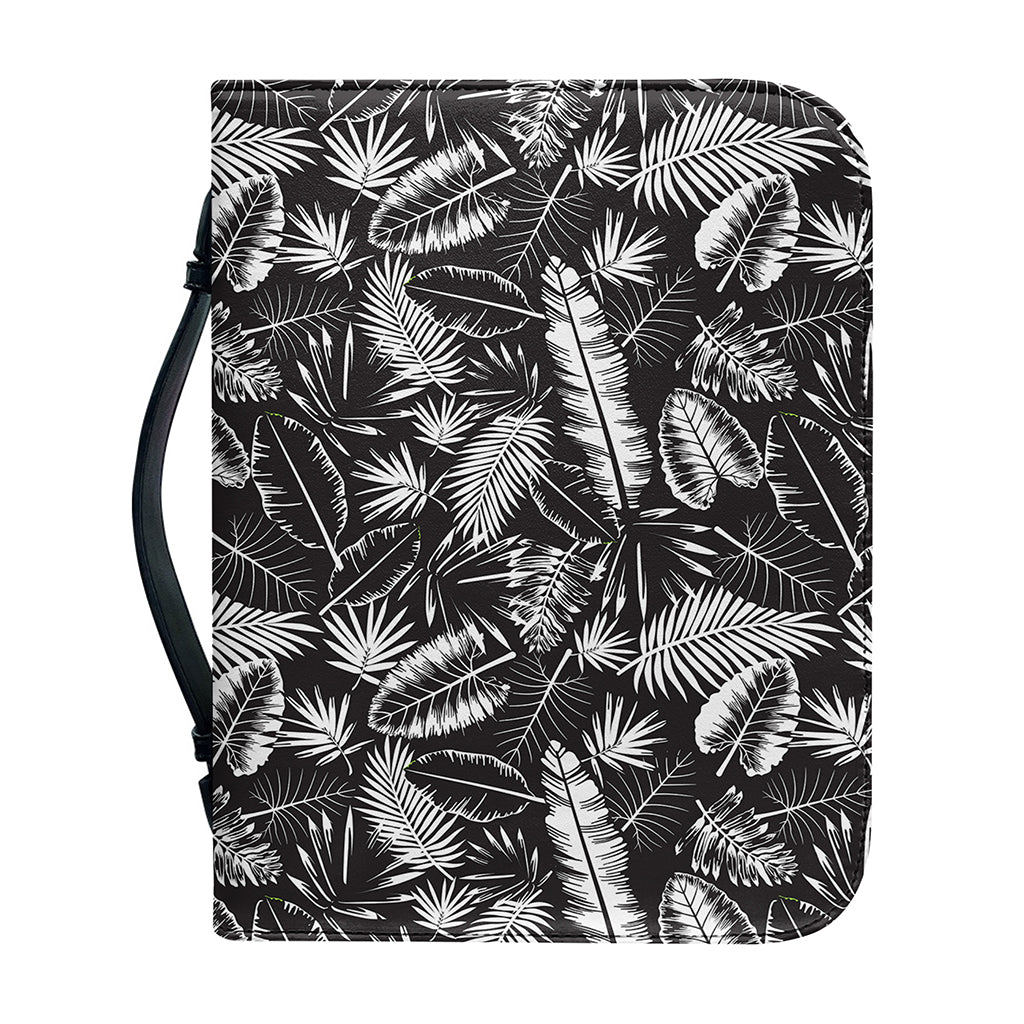 Black And White Tropical Palm Leaf Print Leather Bible Cover