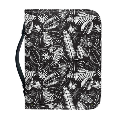 Black And White Tropical Palm Leaf Print Leather Bible Cover