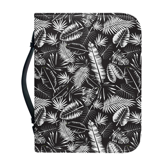 Black And White Tropical Palm Leaf Print Leather Bible Cover